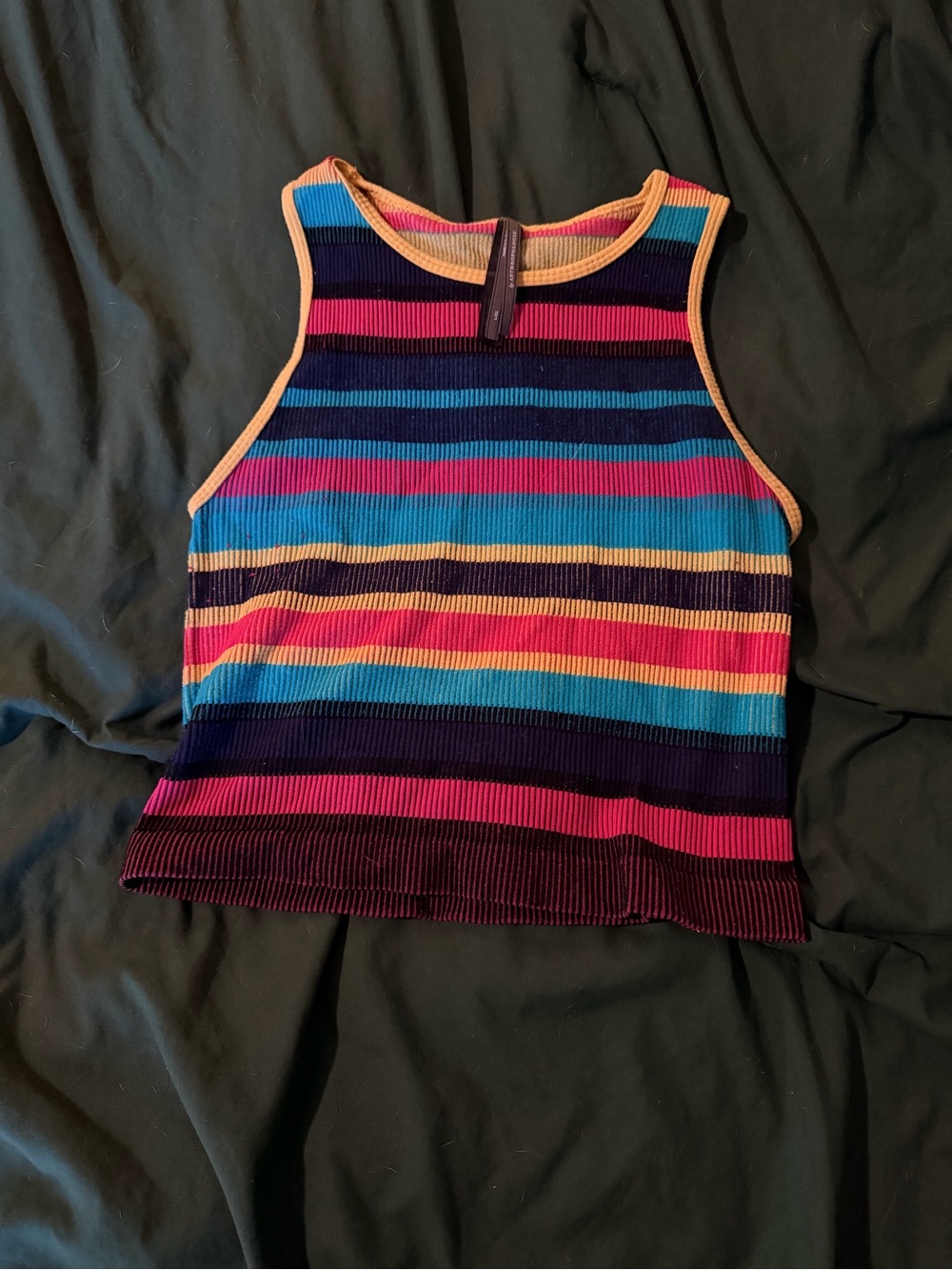 Anthropologie Multicolor Striped Ribbed Tank - Blue, Pink, Yellow, Purple, Black